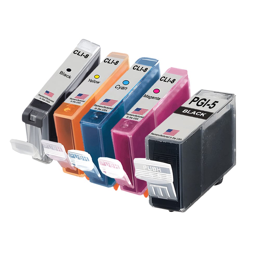 U.S. Remanufactured for Canon PGI-5 Black and CLI-8 Color Combo 5-Pack - Allprintheads