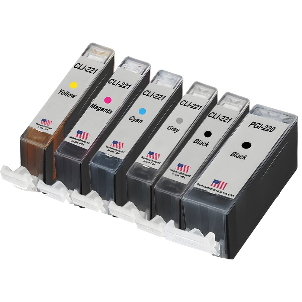 U.S. Remanufactured for Canon PGI-220 Black / CLI-221 5 Color Combo 6 Pack - Allprintheads