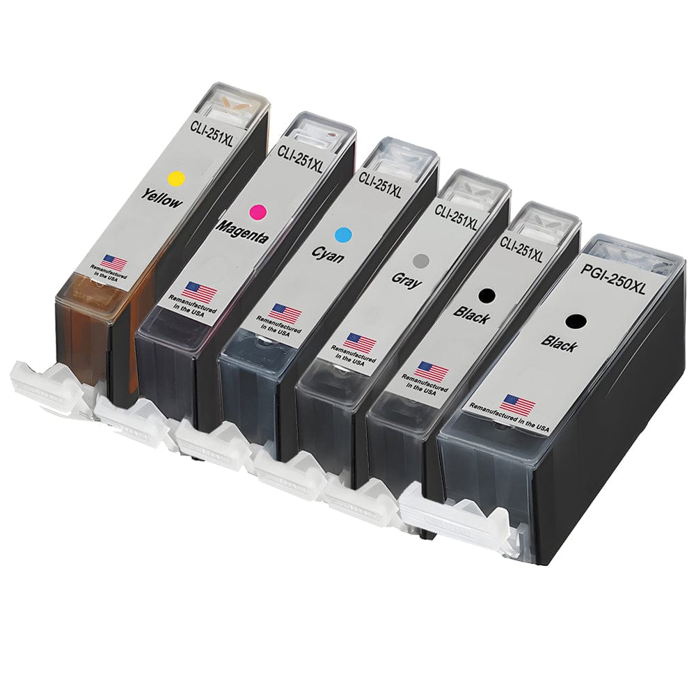 U.S. Remanufactured for Canon PGI-250XL Black / CLI-251XL 5 Color Combo 6 Pack - Allprintheads