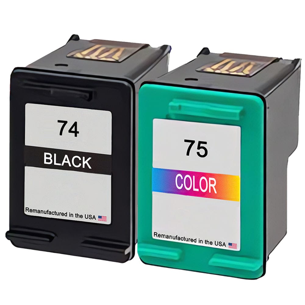 U.S. Remanufactured for HP 74 Black and HP 75 Color Ink Cartridge Comb