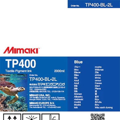 Mimaki TP400 Textile Pigment Ink for Mimaki - 2 Lt Bag - www.allprintheads.com