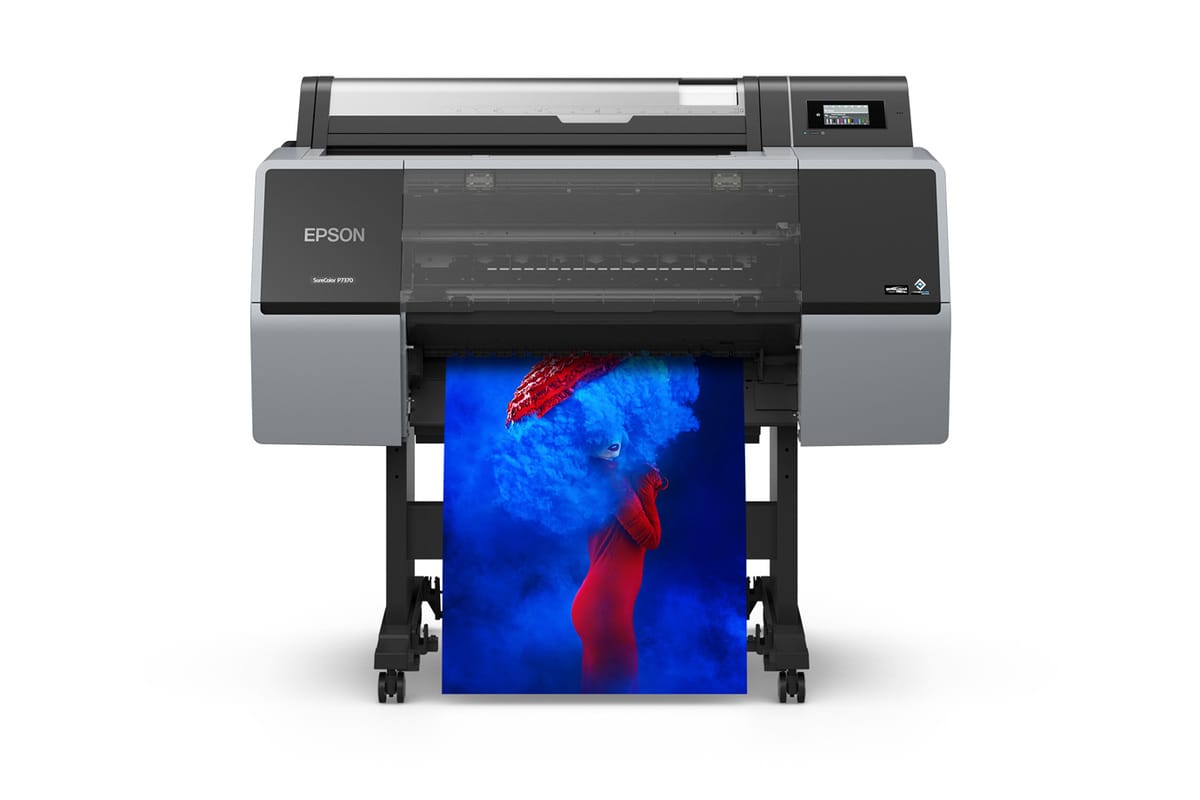 Epson SureColor P7370 24-Inch Wide-Format Printer - Front View with Output