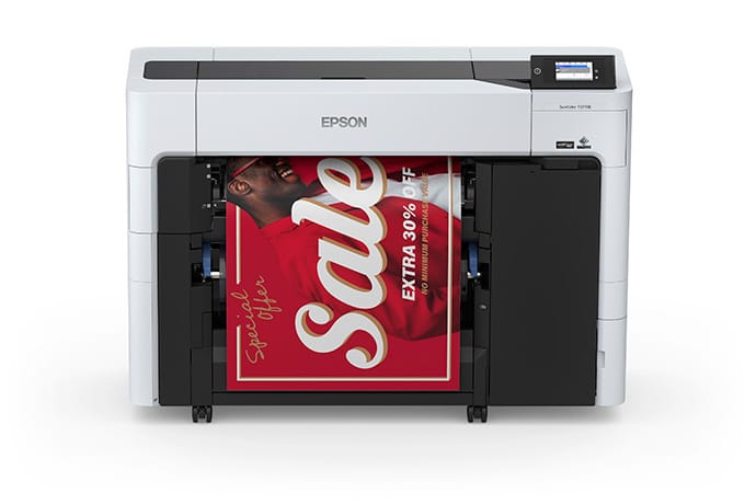 Epson SureColor T3770E 24-Inch Single-Roll CAD/Technical Printer - Front View with Output