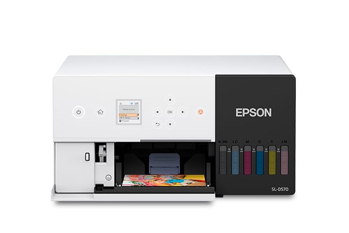Epson SureLab D570 Professional Minilab Photo Printer - Front View with Output