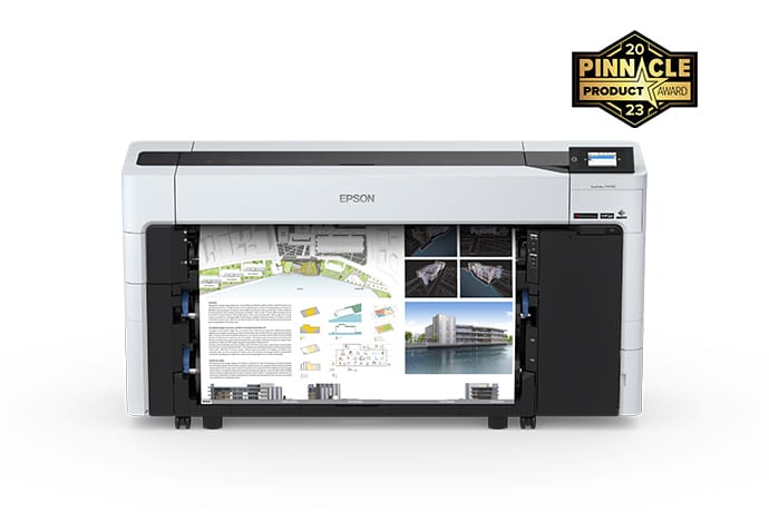 Epson SureColor T7770D 44-Inch Dual-Roll CAD/Technical Printer - Front View with Output