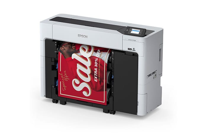 Epson SureColor T3770DE - Left View with Output
