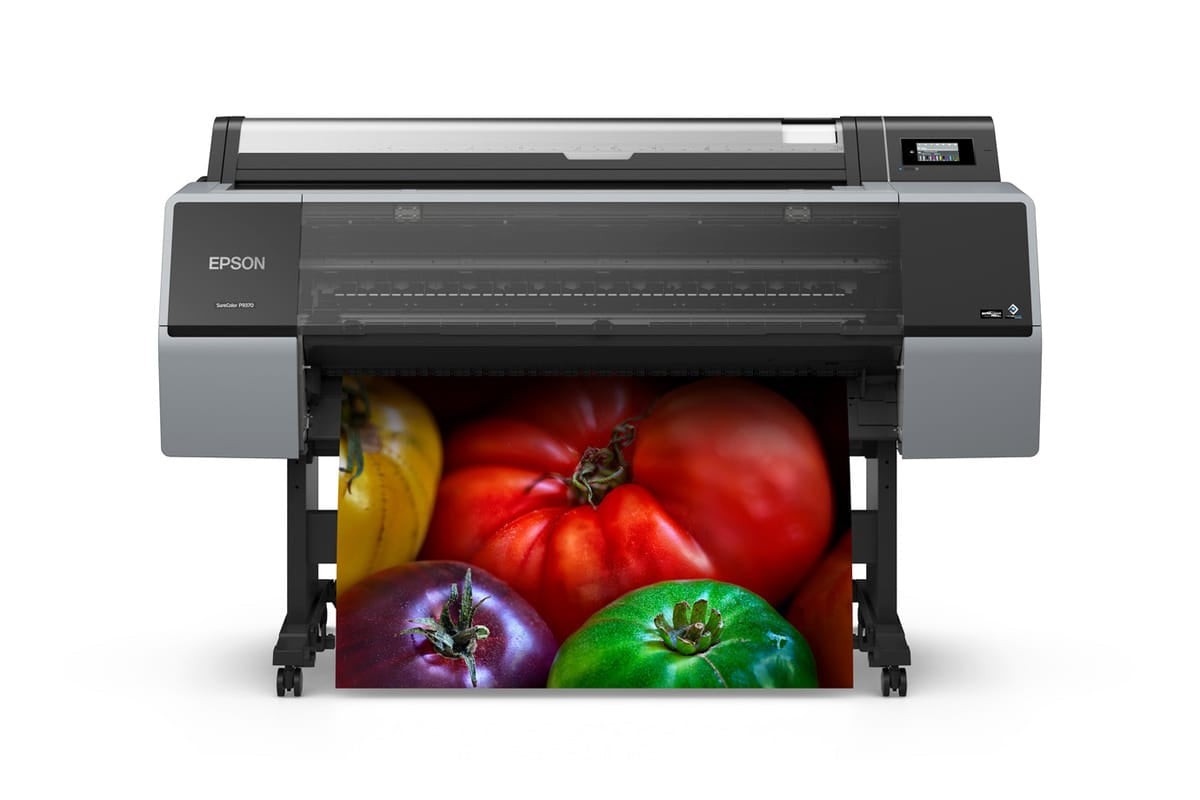 Epson SureColor P9370 44-Inch Wide-Format Printer - Front View with Output