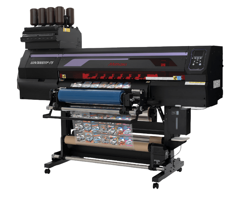 Mimaki UJV300DTF-75 UV-LED printer.