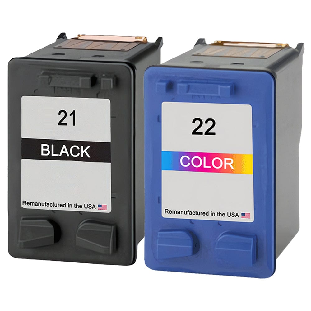 U.S. Remanufactured for HP 21 Black and HP 22 Tri-Color Combo Pack Ink Cartridges - Allprintheads