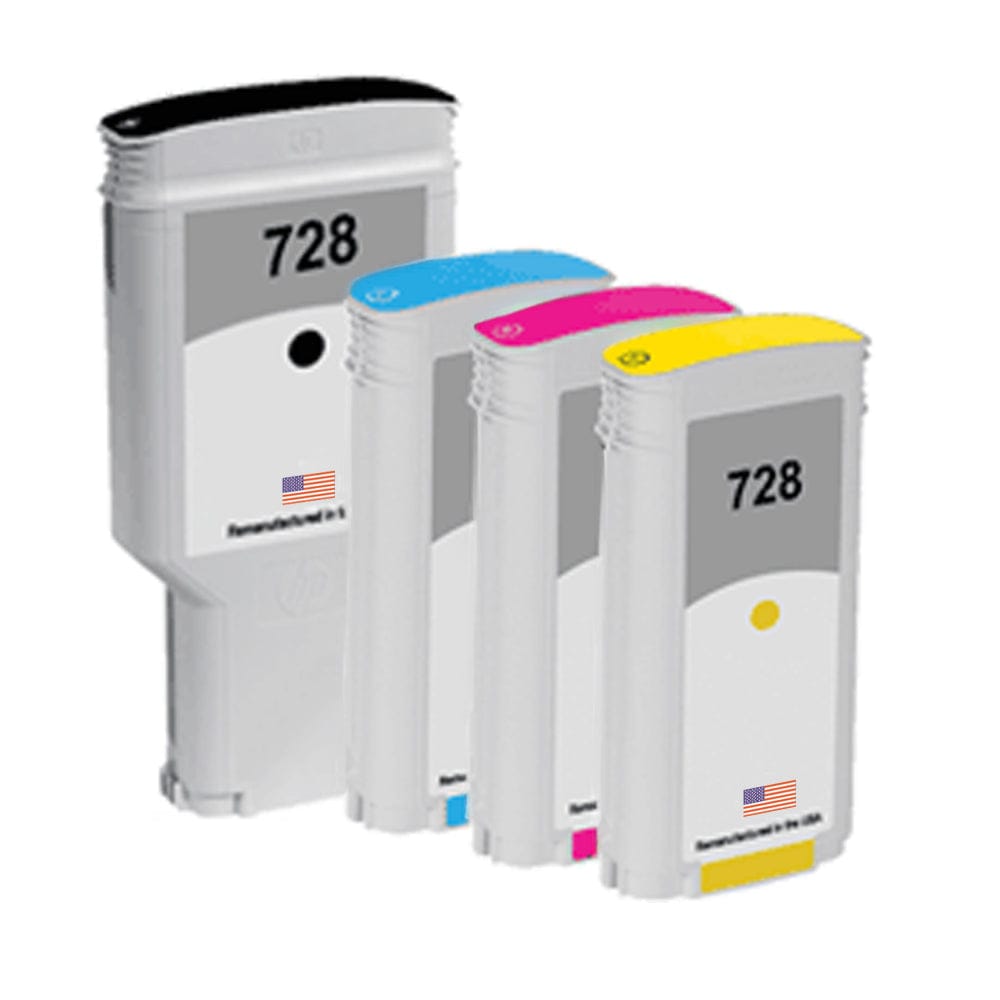 U.S. Remanufactured for HP 728 Matte Black 300mL / HP 728 130mL 4 Color Combo Pack - Allprintheads