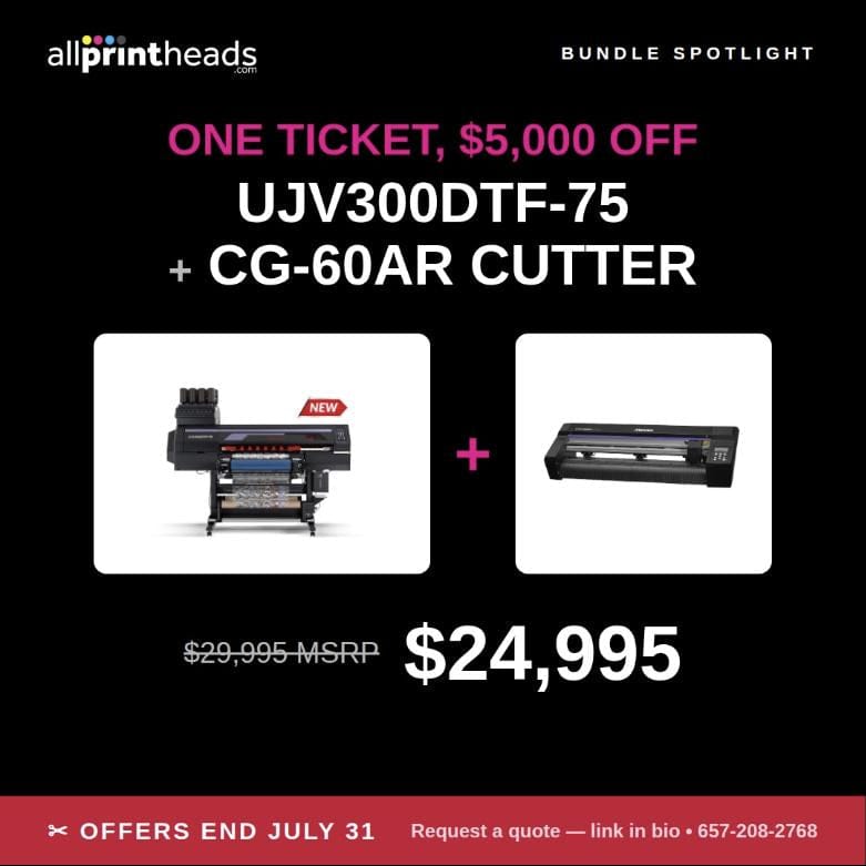 Mimaki UJV300DTF-75 + CG-60AR — the complete UV DTF decal workflow
