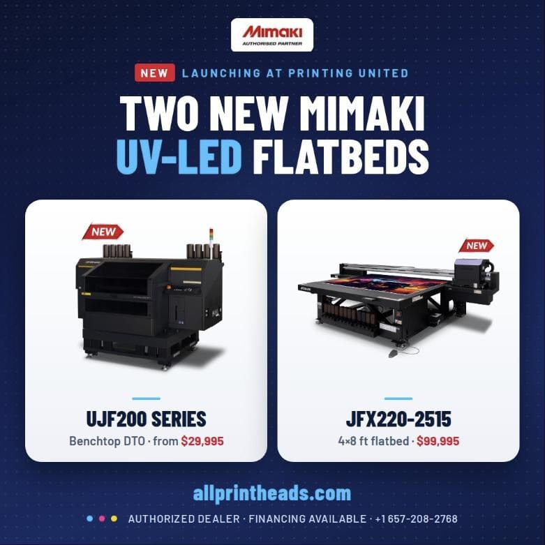 New: Mimaki UJF200 Series & JFX220-2515 UV-LED flatbeds — launching at PRINTING United