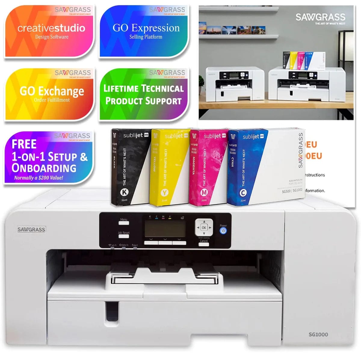 Sawgrass Virtuoso SG1000 + Sublicotton Paper  (Light) + Starter ink Kit - www.allprintheads.com